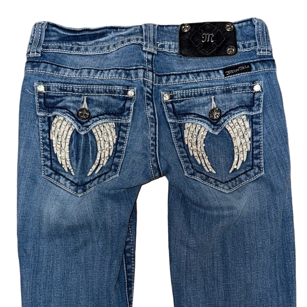 Miss Me Angel Wings Rhinestone Skinny Jeans Size 26 Distressed Blue Y2K Denim